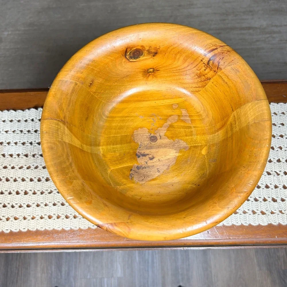 Vintage Handcrafted Wooden Pedestal Bowl Footed Compote Centerpiece Honey Finish